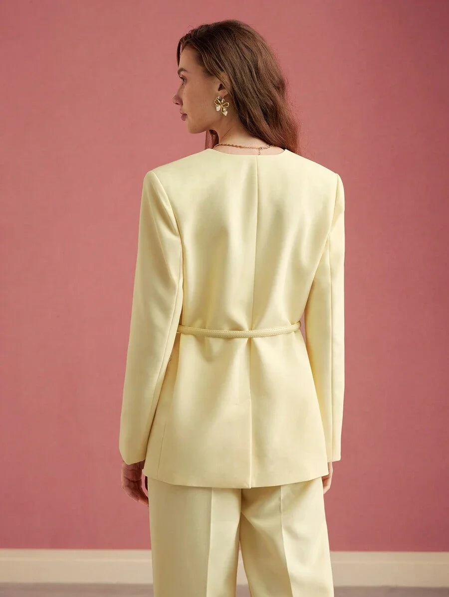 PREMIUM STRUCTURED SINGLE BUTTON BELTED BLAZERVALENTINES DAYSPRINGSUMMER