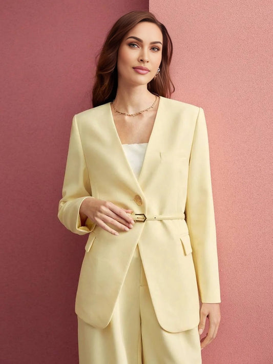 PREMIUM STRUCTURED SINGLE BUTTON BELTED BLAZERVALENTINES DAYSPRINGSUMMER