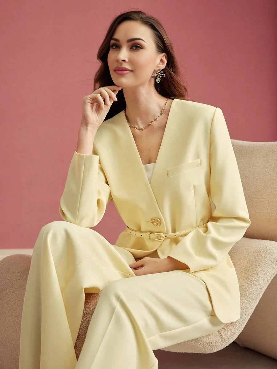 PREMIUM STRUCTURED SINGLE BUTTON BELTED BLAZERVALENTINES DAYSPRINGSUMMER