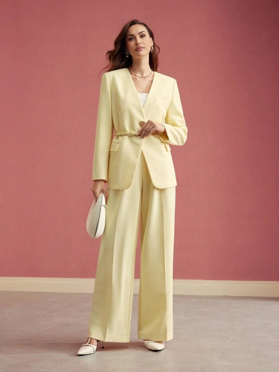 PREMIUM STRUCTURED SINGLE BUTTON BELTED BLAZERVALENTINES DAYSPRINGSUMMER