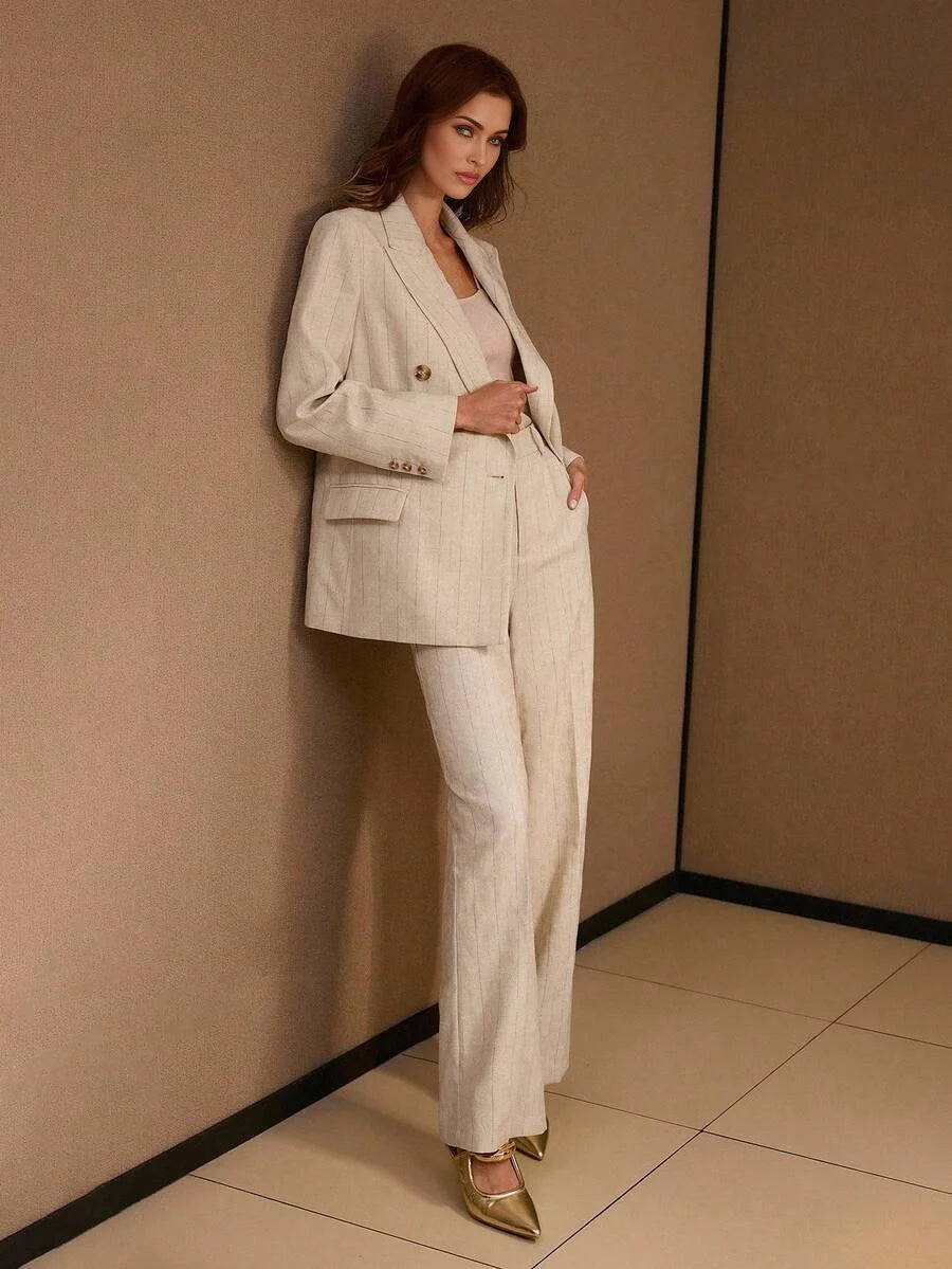 PREMIUM STRUCTURED STRIPED DOUBLE BREASTED BLAZER