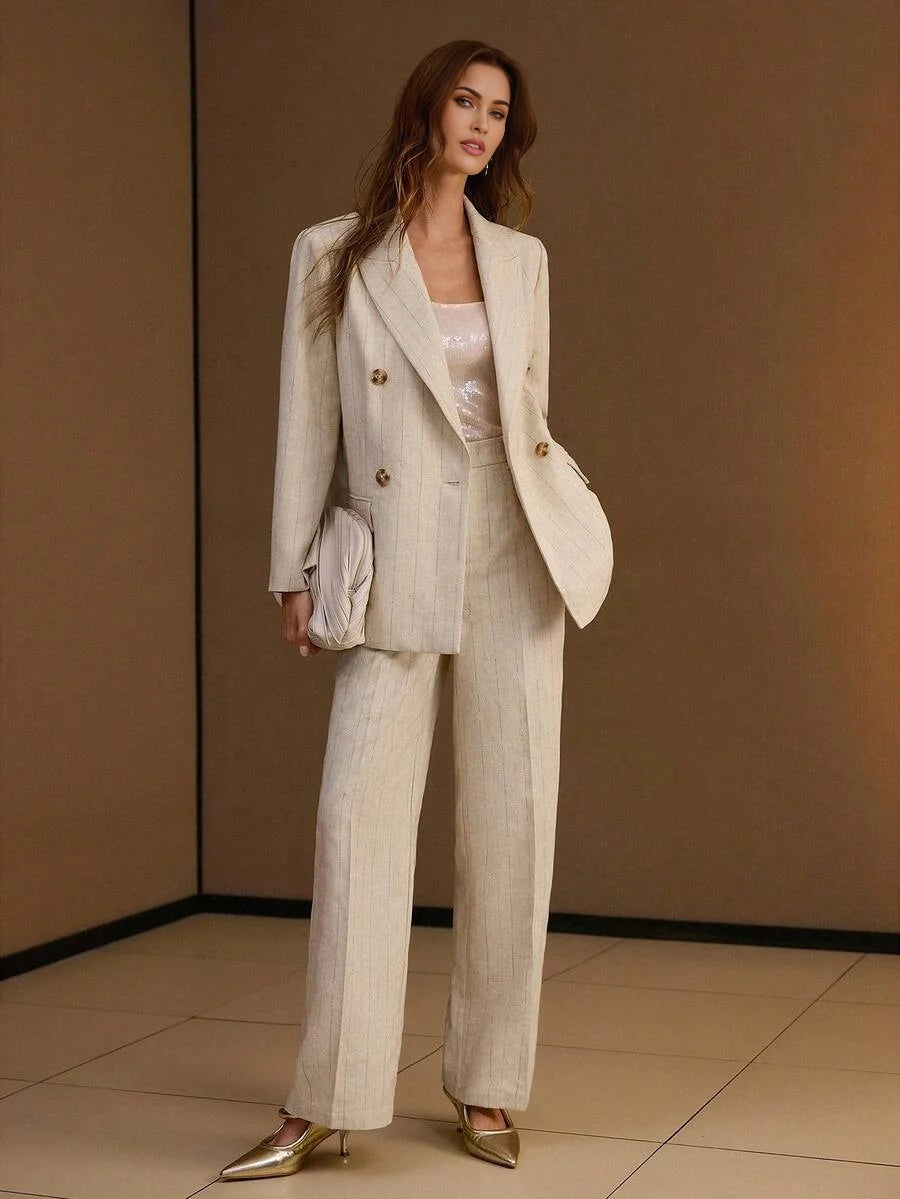 PREMIUM STRUCTURED STRIPED DOUBLE BREASTED BLAZER