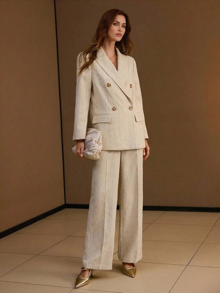 PREMIUM STRUCTURED STRIPED DOUBLE BREASTED BLAZER