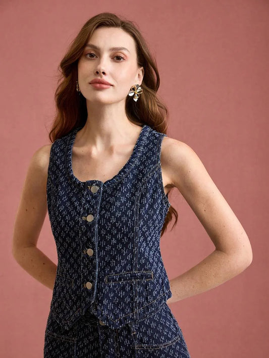 PREMIUM TEXTURED BUTTON UP DENIM TANK TOPSPRINGSUMMER