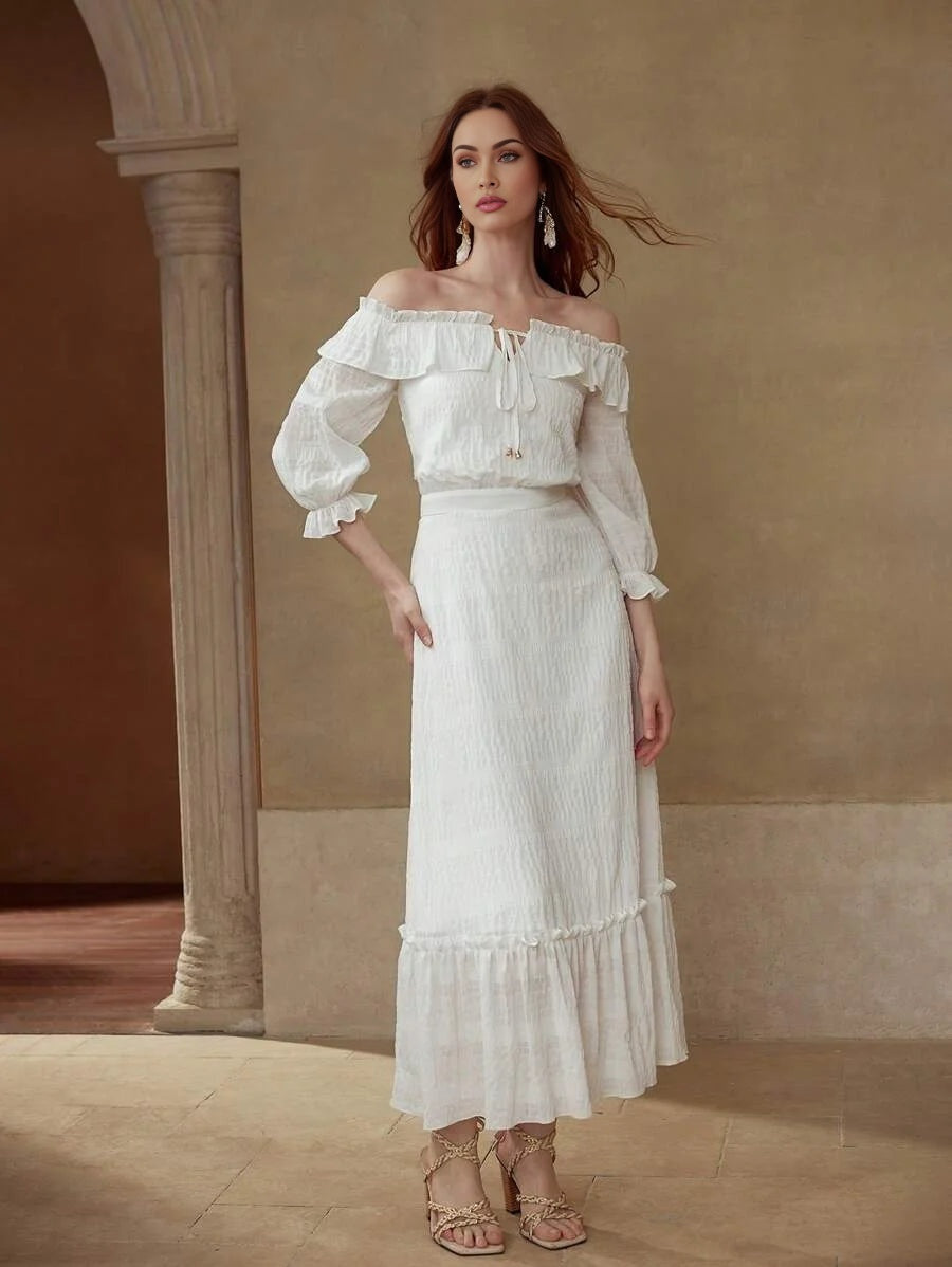 PREMIUM TEXTURED OFF SHOULDER DRESS