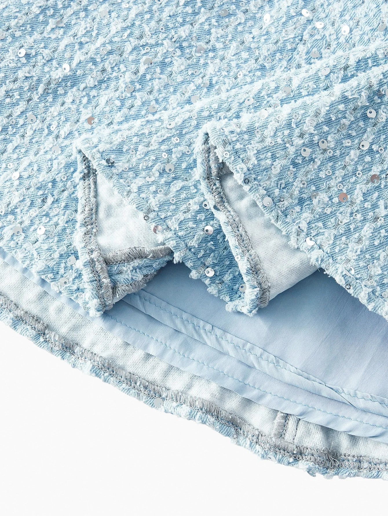 PREMIUM TEXTURED SEQUIN MERMAID HEM DENIM DRESS