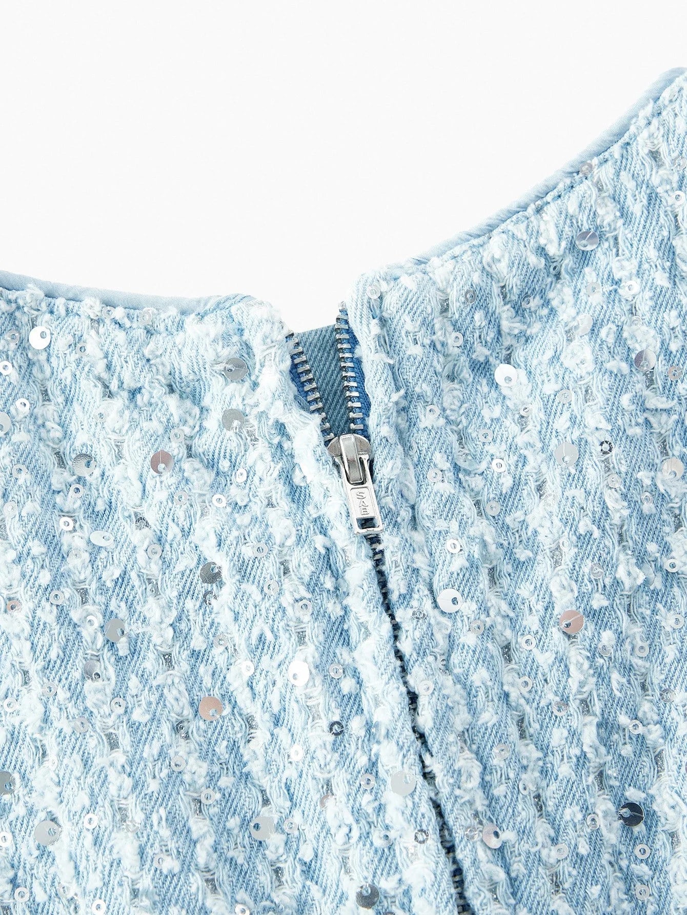 PREMIUM TEXTURED SEQUIN MERMAID HEM DENIM DRESS