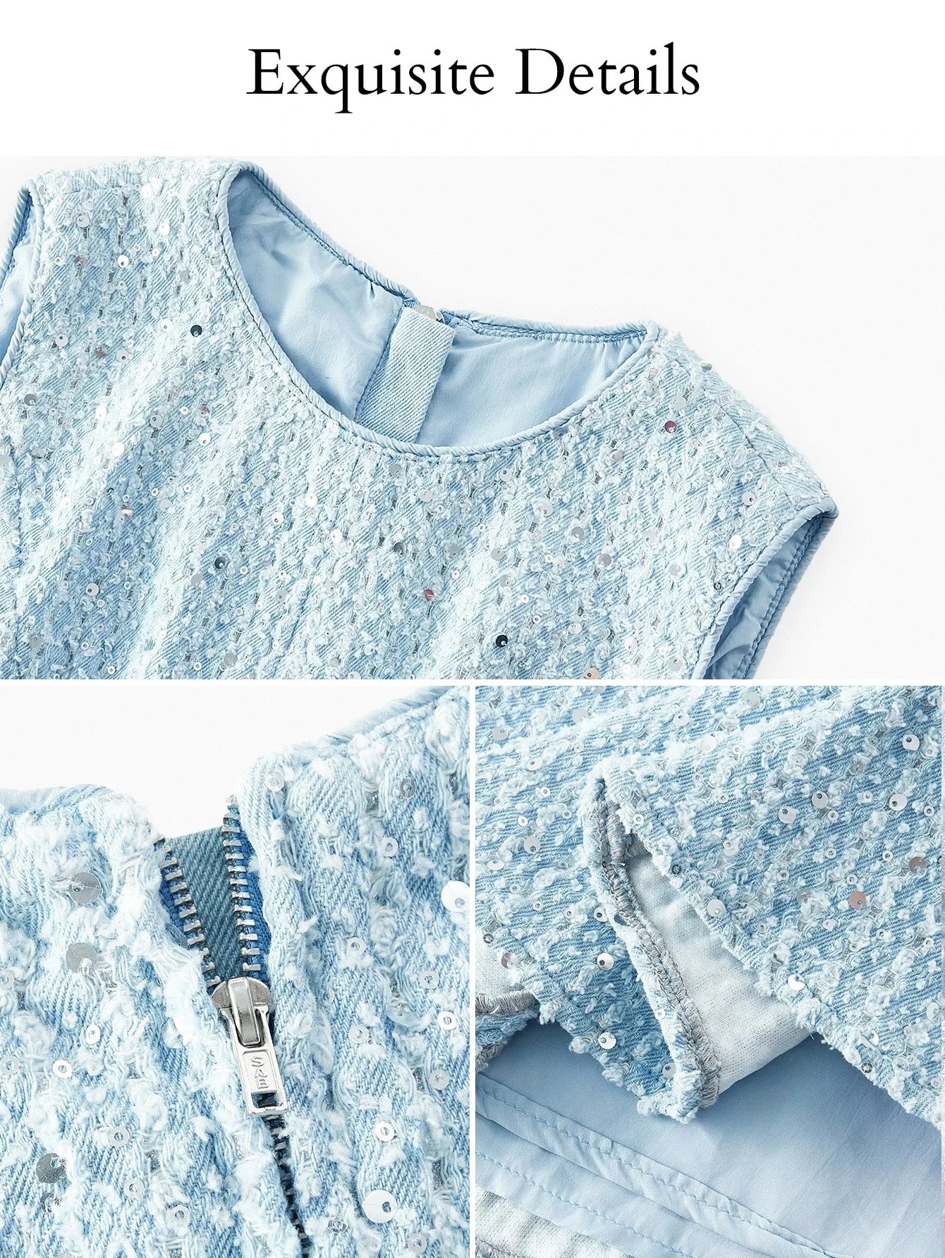 PREMIUM TEXTURED SEQUIN MERMAID HEM DENIM DRESS