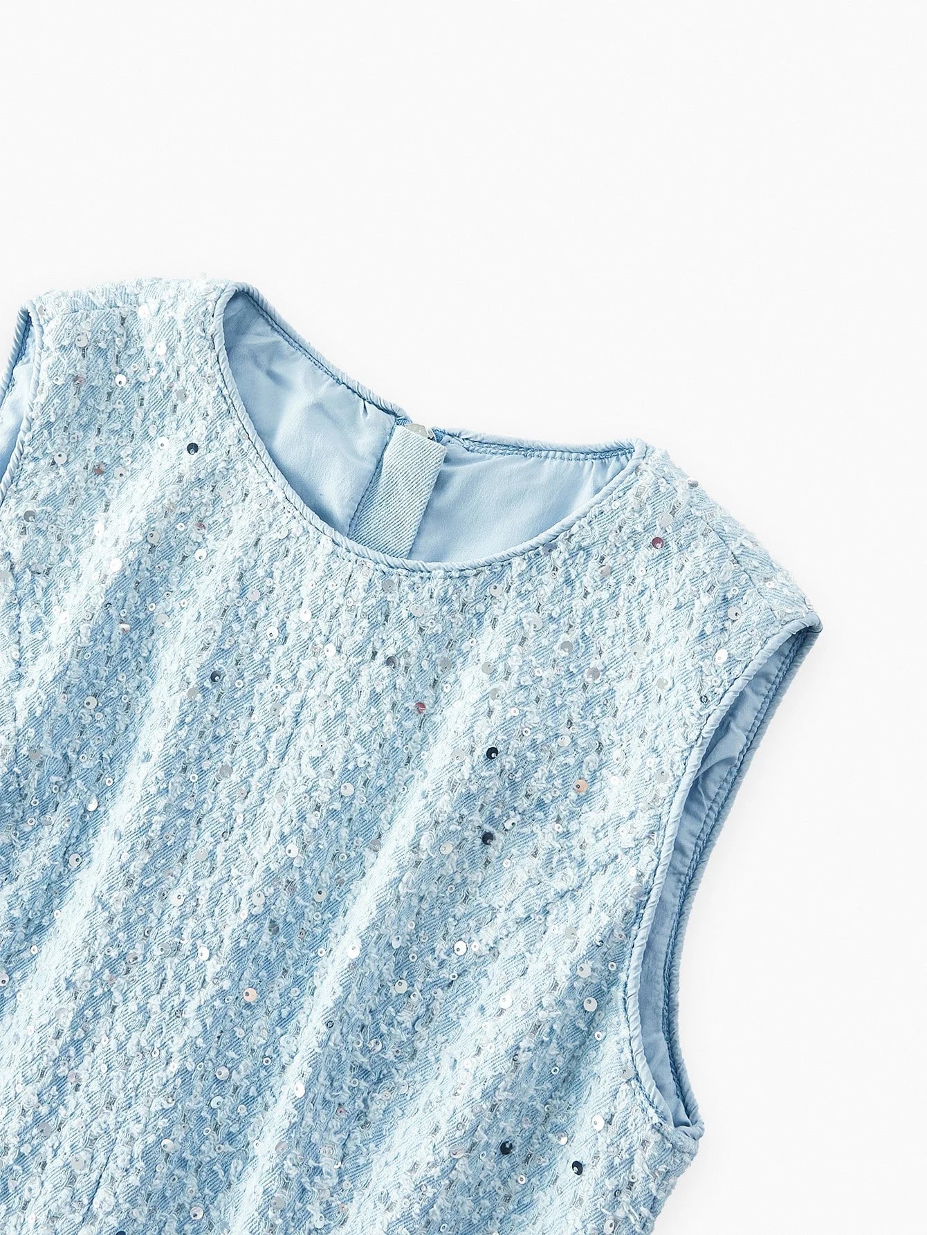 PREMIUM TEXTURED SEQUIN MERMAID HEM DENIM DRESS