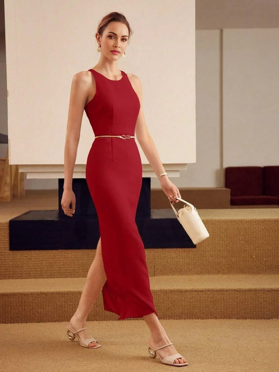 PREMIUM THIGH SLIT BACKLESS DRESS