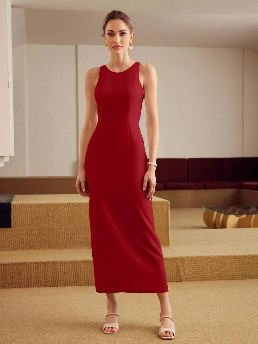 PREMIUM THIGH SLIT BACKLESS DRESS