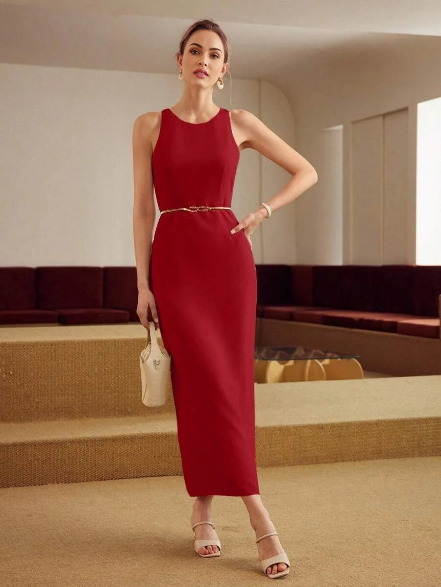 PREMIUM THIGH SLIT BACKLESS DRESS