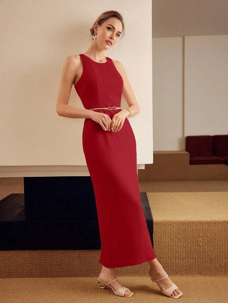 PREMIUM THIGH SLIT BACKLESS DRESS