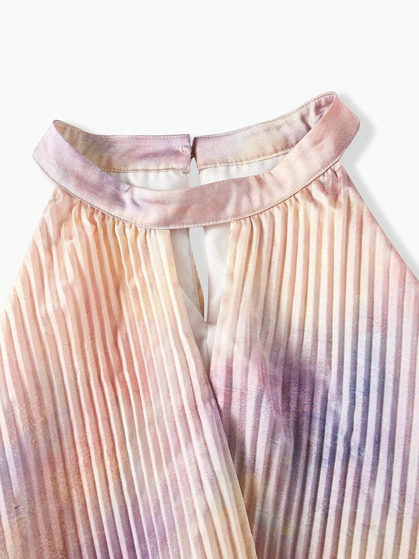 PREMIUM TIE DYE KEYHOLE NECK PLEATED DRESS
