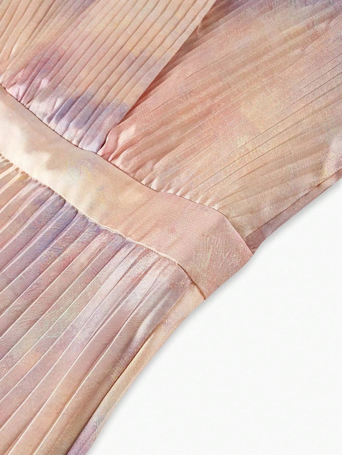 PREMIUM TIE DYE KEYHOLE NECK PLEATED DRESS