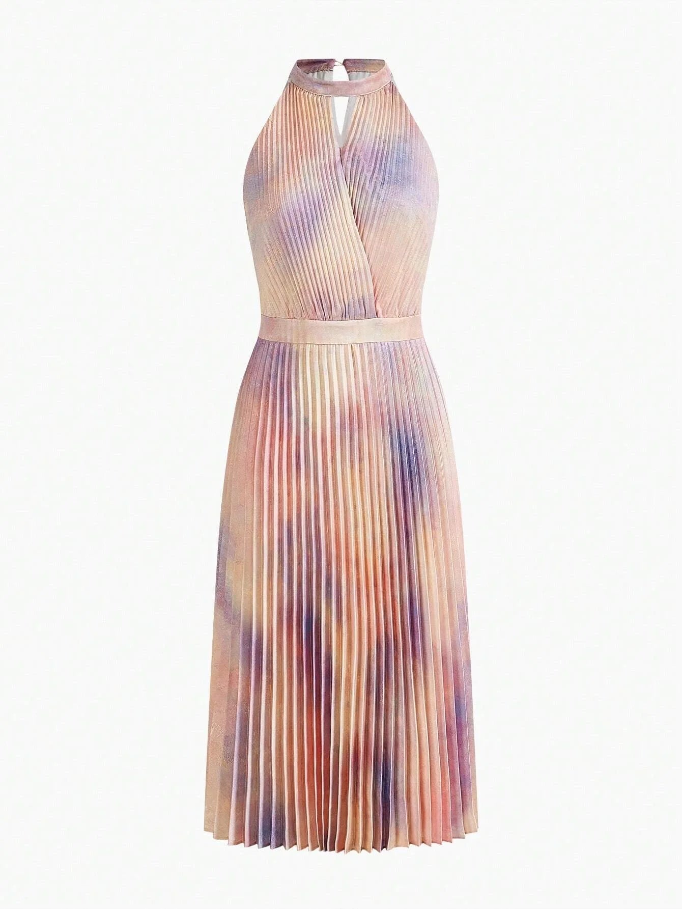 PREMIUM TIE DYE KEYHOLE NECK PLEATED DRESS
