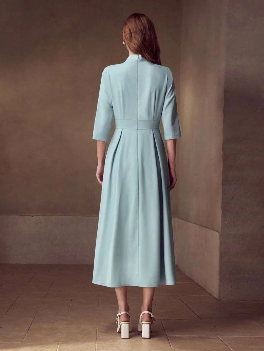 PREMIUM TIE NECK FLARED HEM DRESS