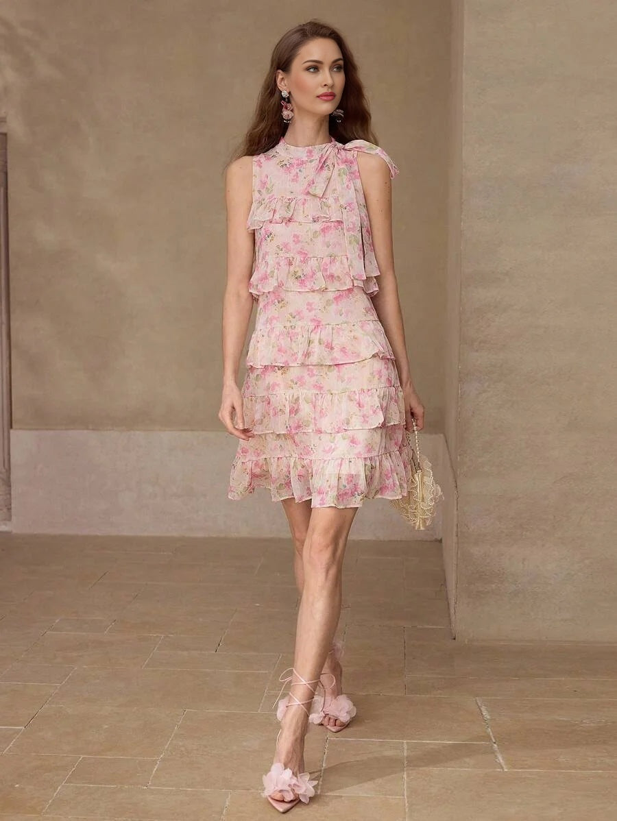 PREMIUM TIERED LAYER FLORAL PRINT DRESS