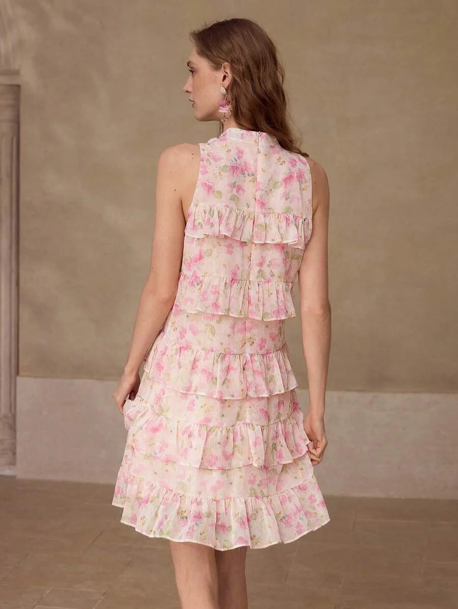 PREMIUM TIERED LAYER FLORAL PRINT DRESS