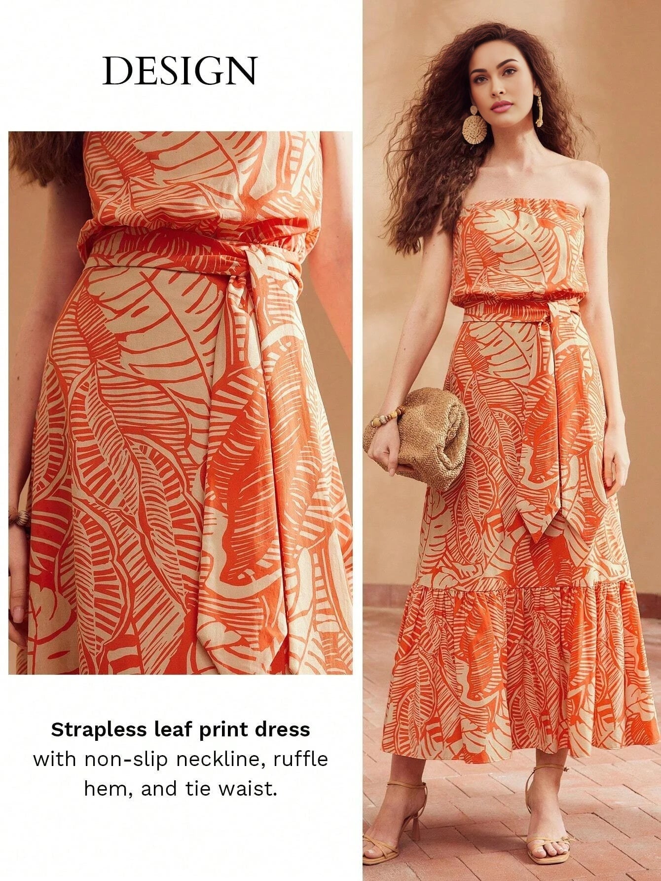 PREMIUM TROPICAL PRINT RUFFLE HEM BELTED TUBE DRESSSUMMER OUTFITS FOR BEACH VACATION