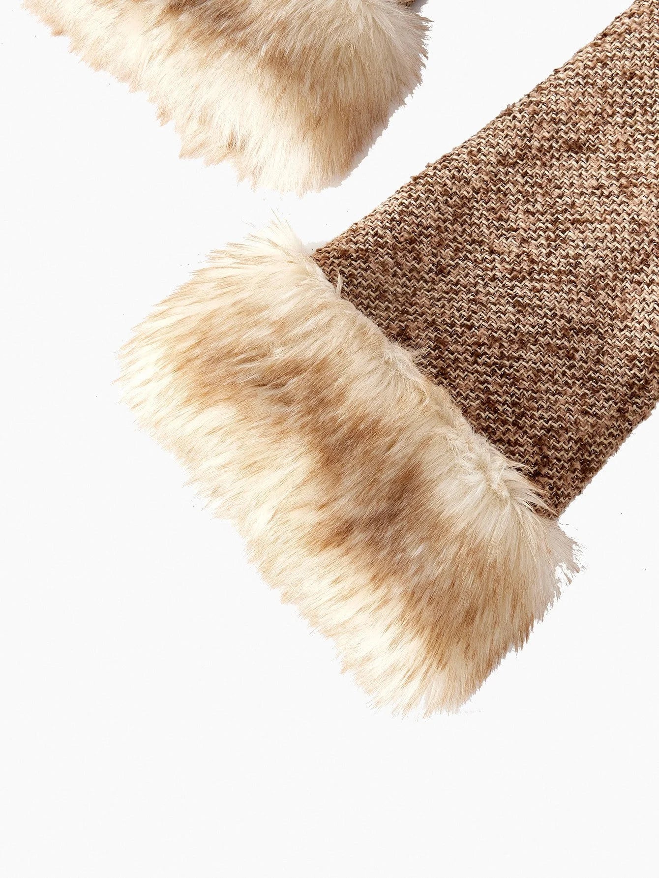 PREMIUM TWEED AUTUMNWINTER CONTRAST FAUX FUR WOOL BLEND MINI DRESS