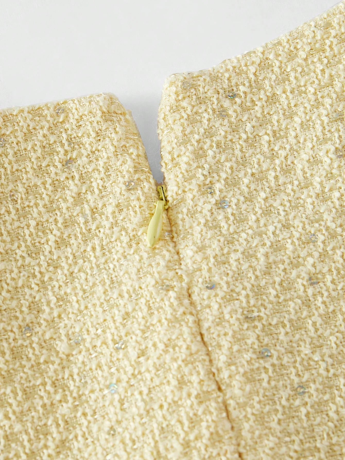 PREMIUM TWEED BUTTON DECOR PLEATED HEM DRESS