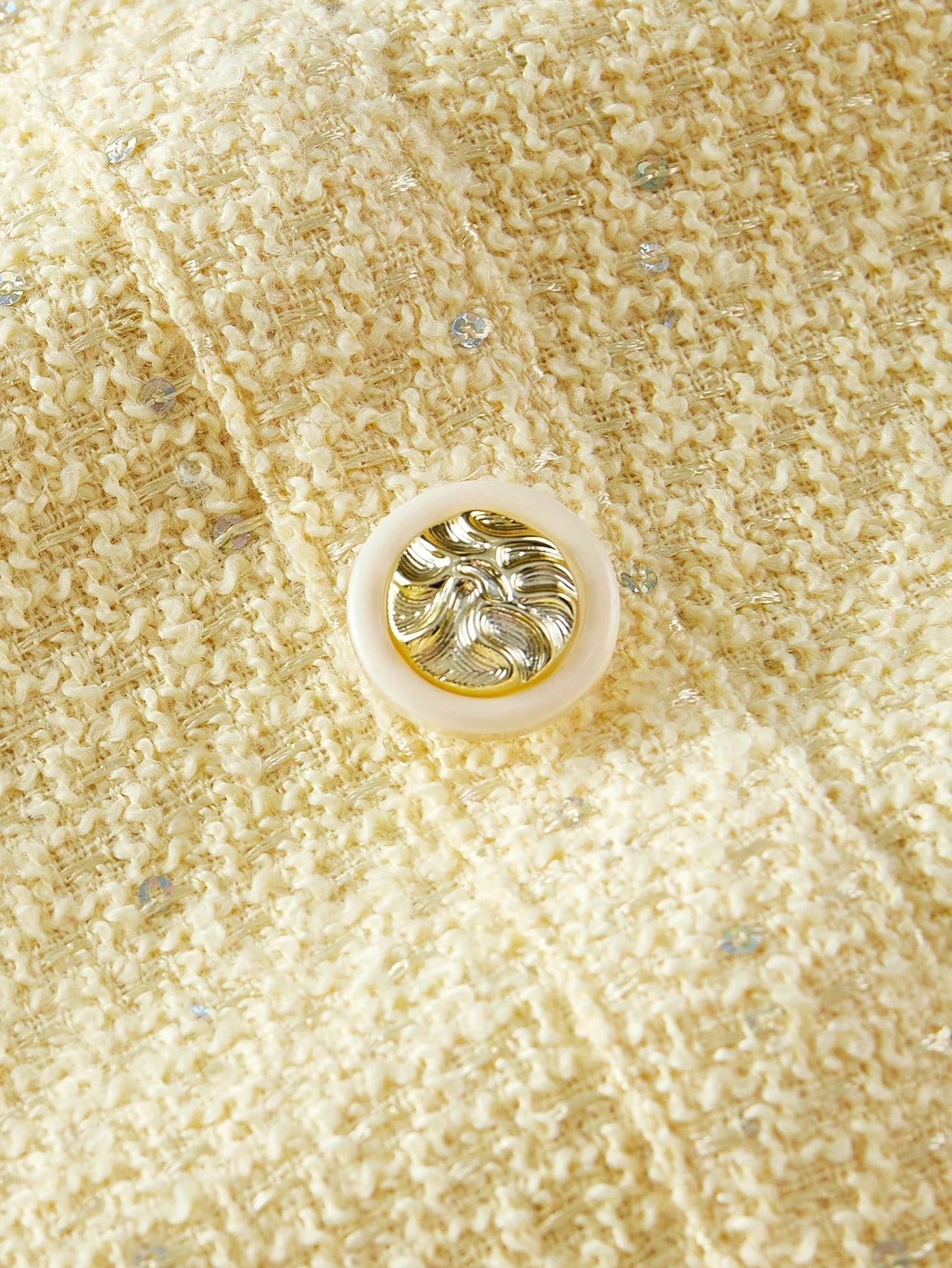 PREMIUM TWEED BUTTON DECOR PLEATED HEM DRESS