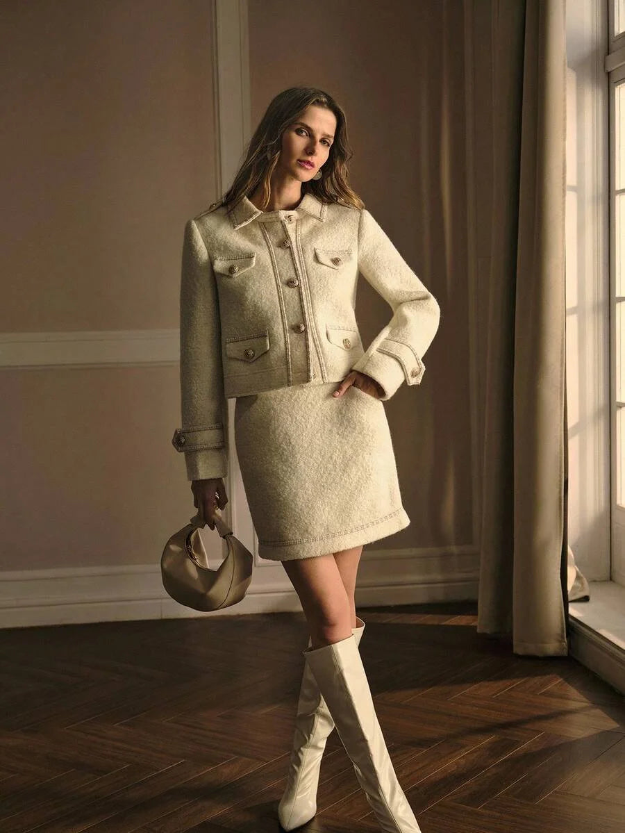 PREMIUM TWEED BUTTON FRONT OVERCOAT