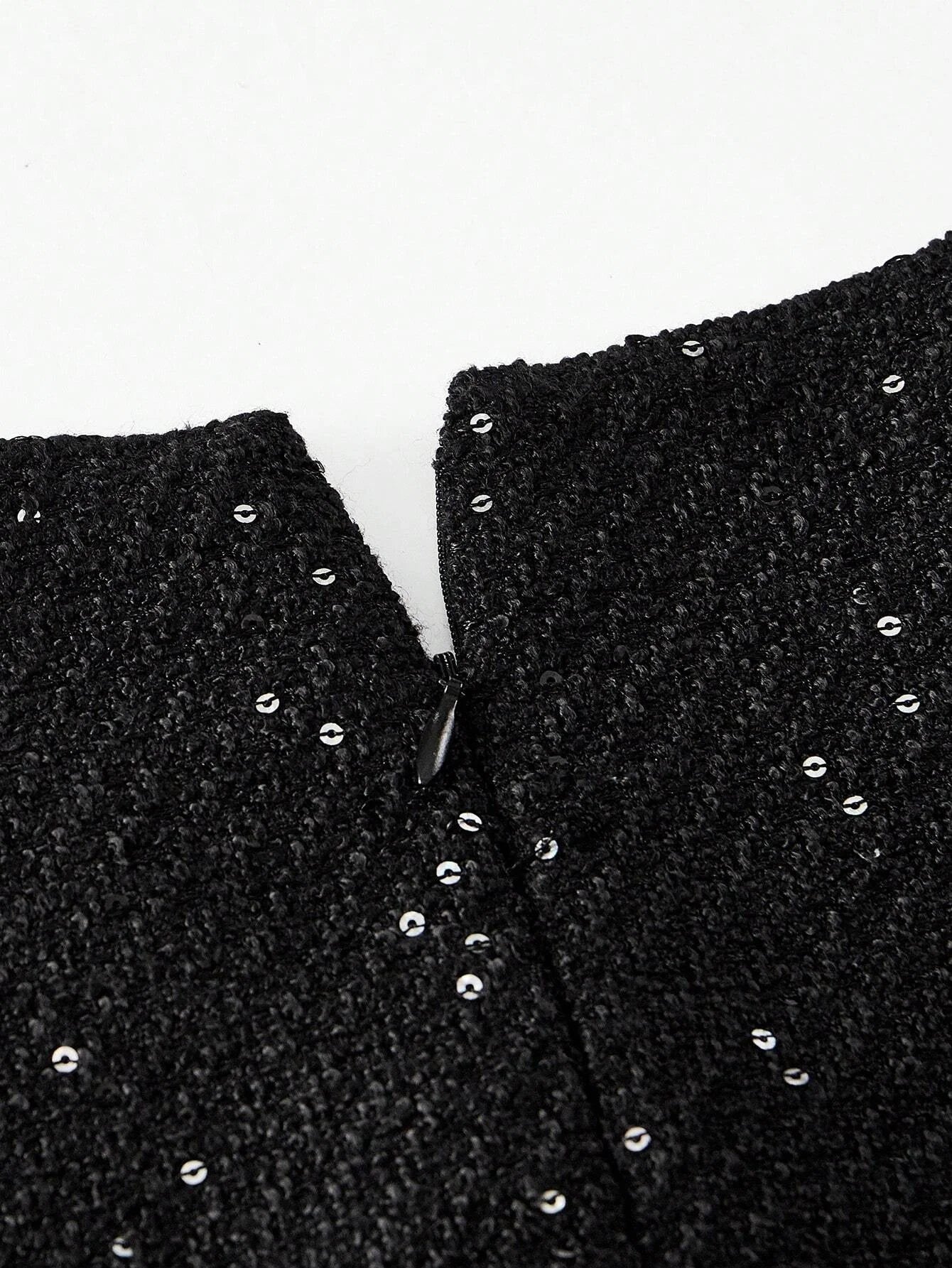 PREMIUM TWEED BUTTON FRONT PLEATED HEM DRESS