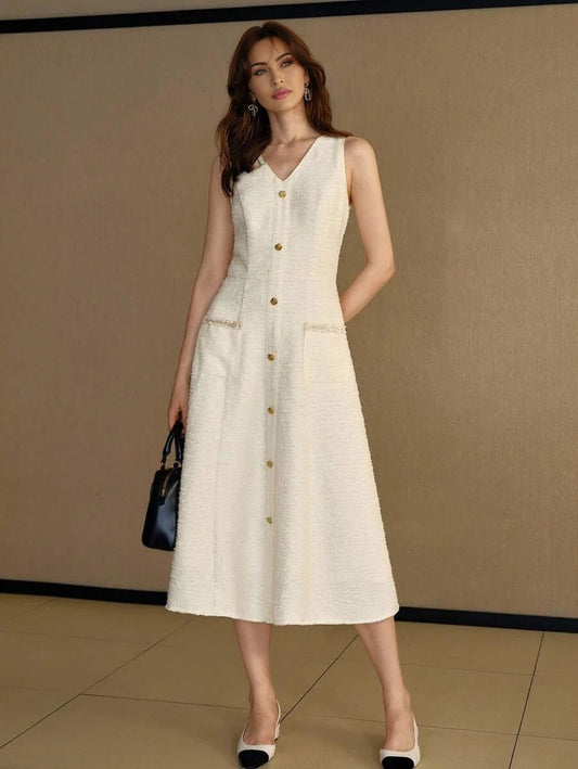 PREMIUM TWEED BUTTON UP DRESS