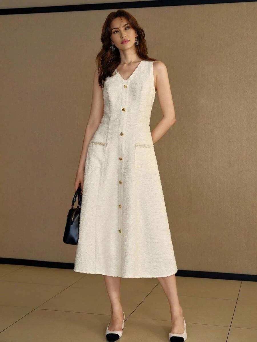 PREMIUM TWEED BUTTON UP DRESS