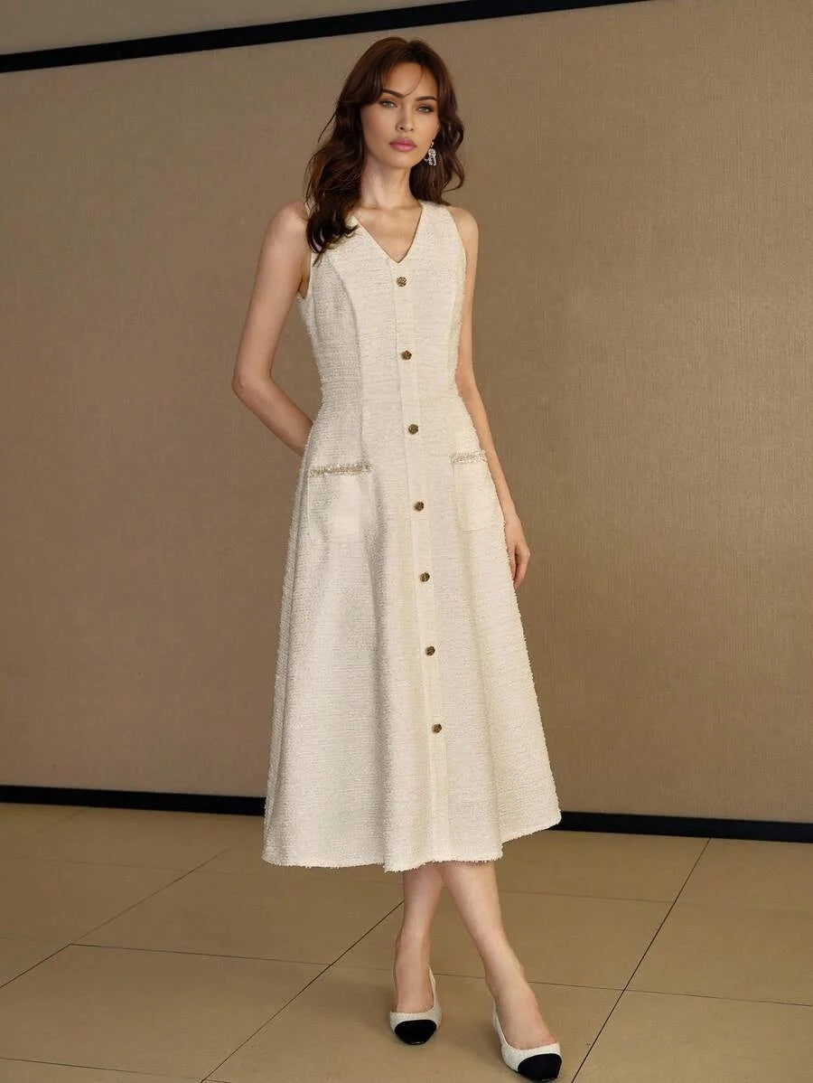 PREMIUM TWEED BUTTON UP DRESS