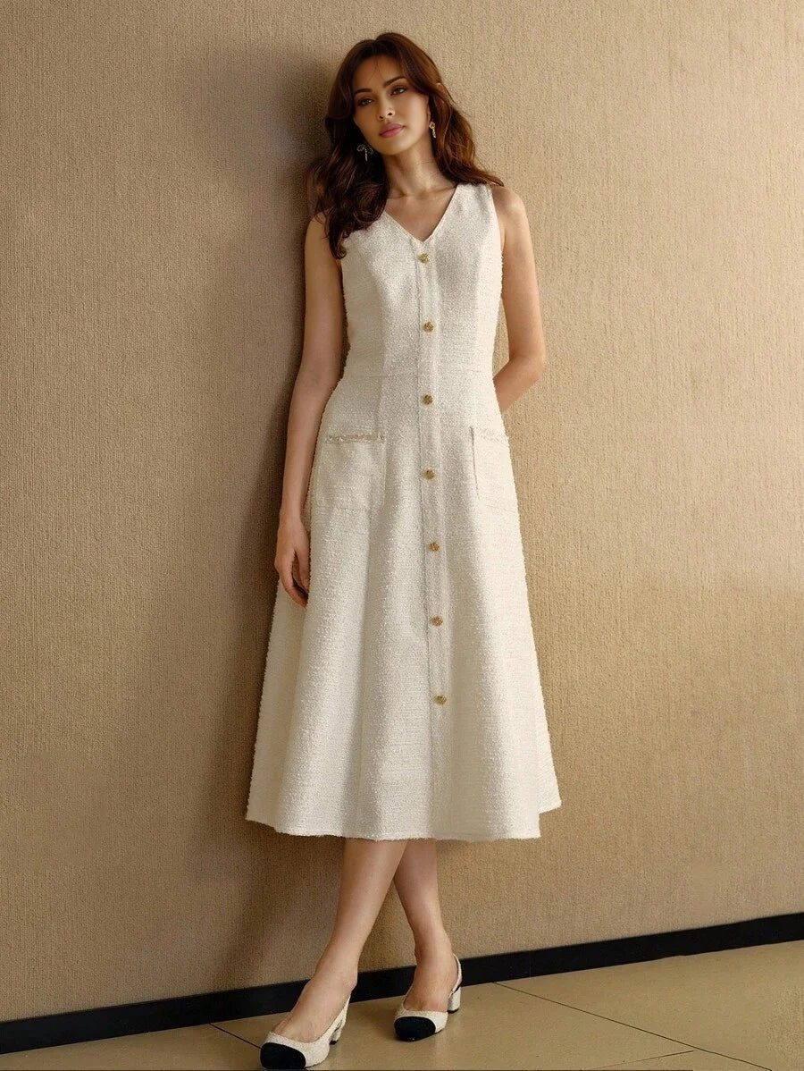 PREMIUM TWEED BUTTON UP DRESS