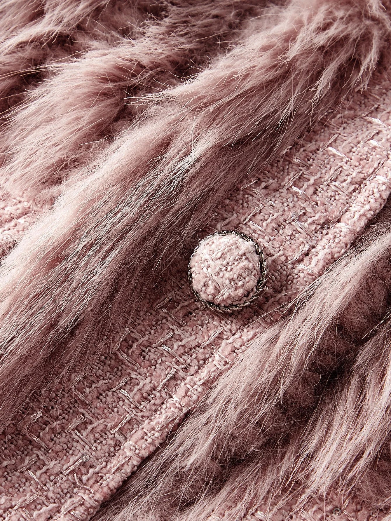 PREMIUM TWEED BUTTON UP FAUX FUR COAT