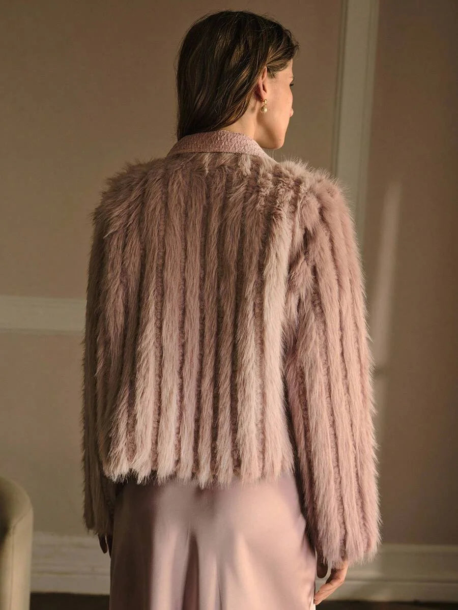 PREMIUM TWEED BUTTON UP FAUX FUR COAT