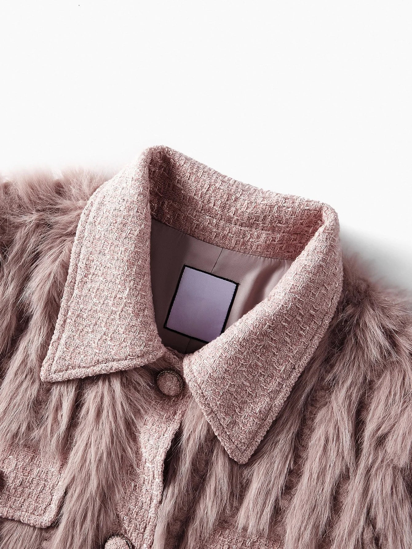 PREMIUM TWEED BUTTON UP FAUX FUR COAT