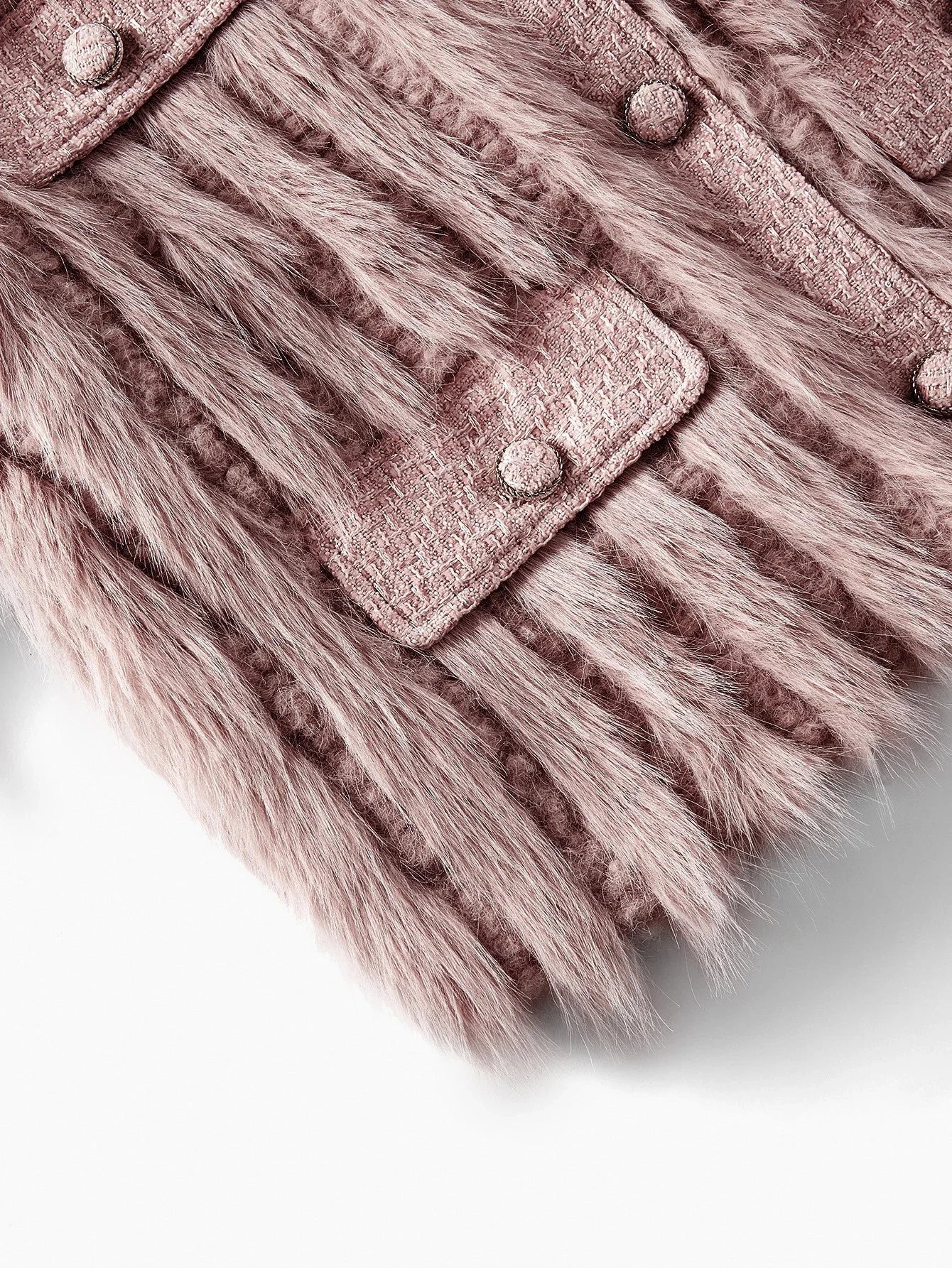 PREMIUM TWEED BUTTON UP FAUX FUR COAT