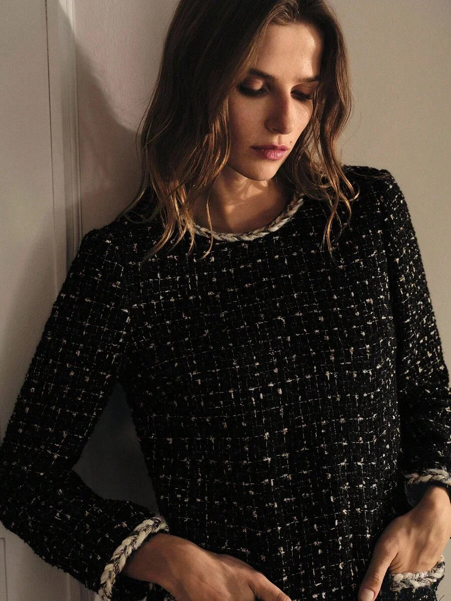 PREMIUM TWEED CONTRAST BINDING DRESS