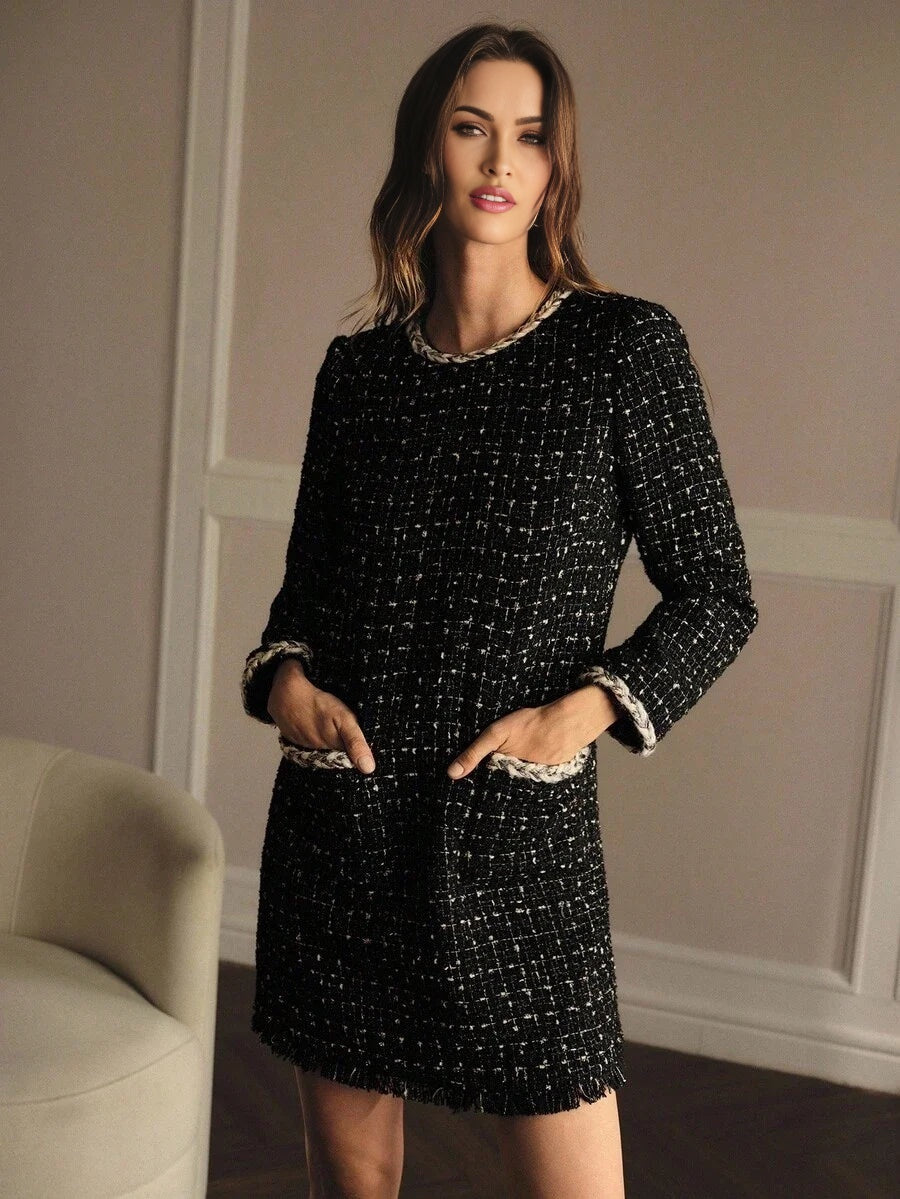 PREMIUM TWEED CONTRAST BINDING DRESS