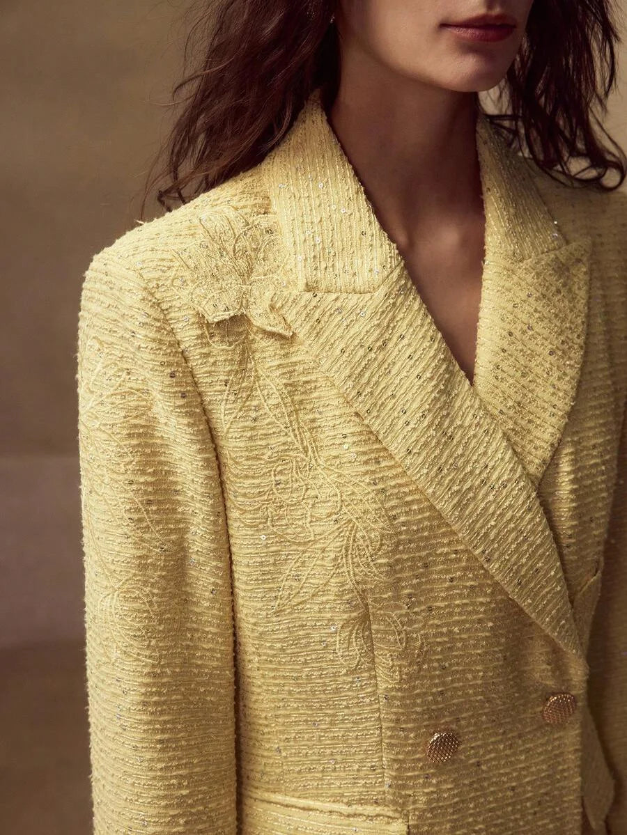 PREMIUM TWEED CONTRAST SEQUIN EMBROIDERY BLAZER FOR AUTUMN