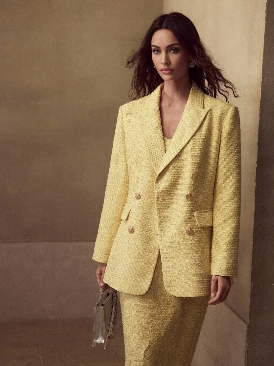 PREMIUM TWEED CONTRAST SEQUIN EMBROIDERY BLAZER FOR AUTUMN