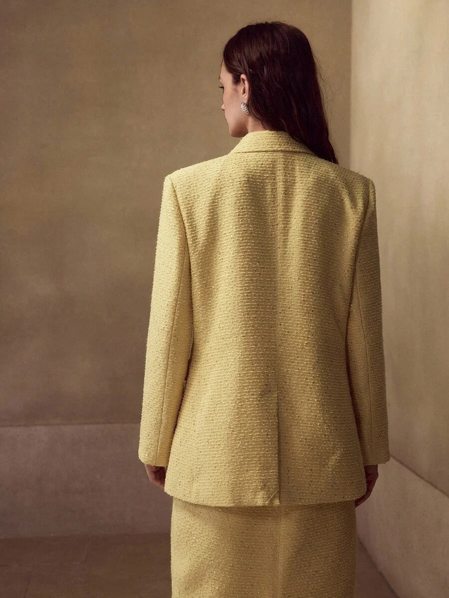 PREMIUM TWEED CONTRAST SEQUIN EMBROIDERY BLAZER FOR AUTUMN