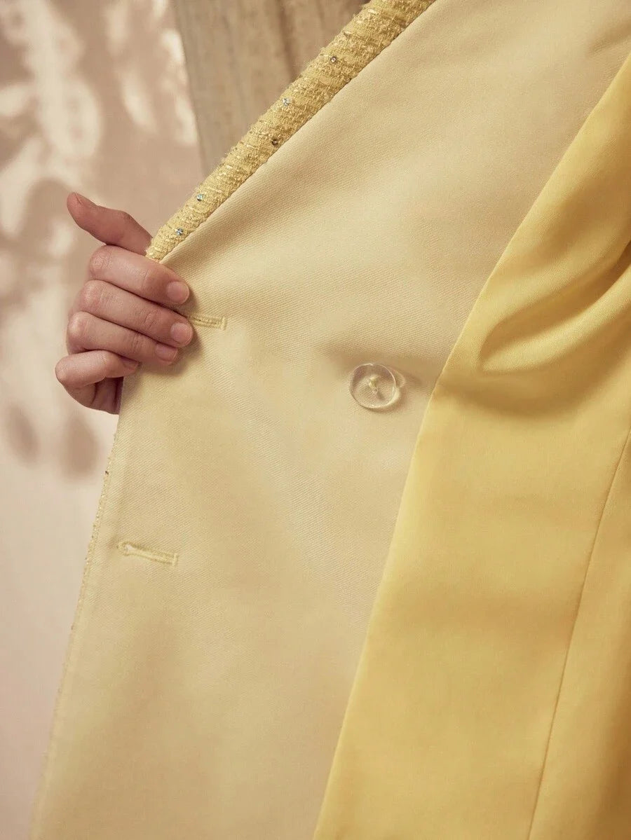 PREMIUM TWEED CONTRAST SEQUIN EMBROIDERY BLAZER FOR AUTUMN