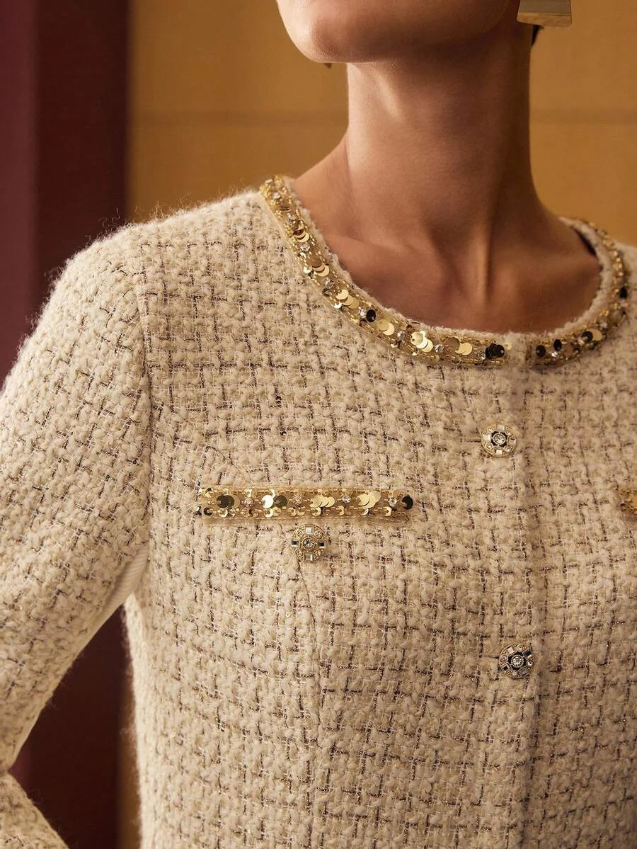 PREMIUM TWEED CONTRAST SEQUIN MIDI DRESS