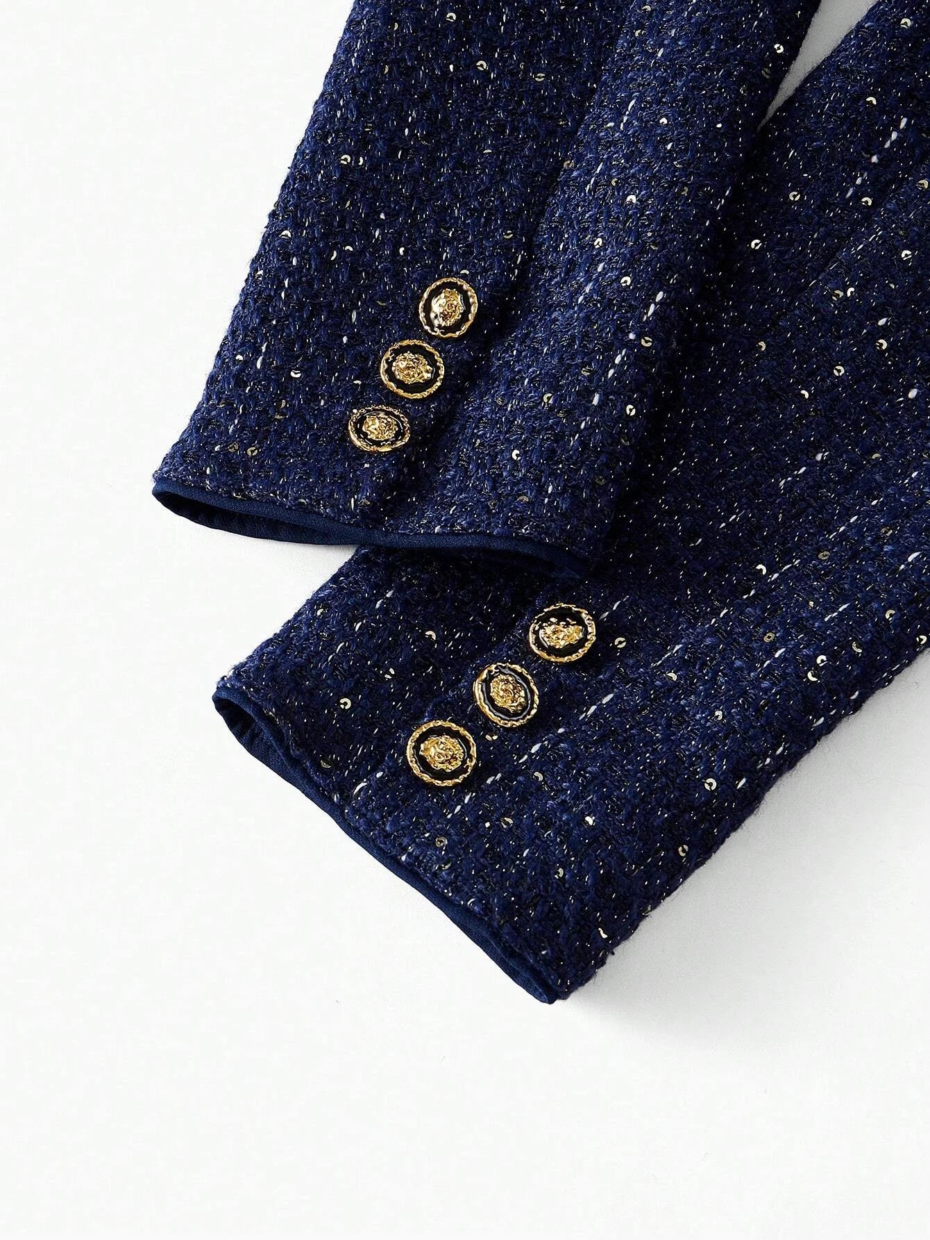 PREMIUM TWEED CONTRAST TAPE TRIM LAPEL COLLAR BLAZER