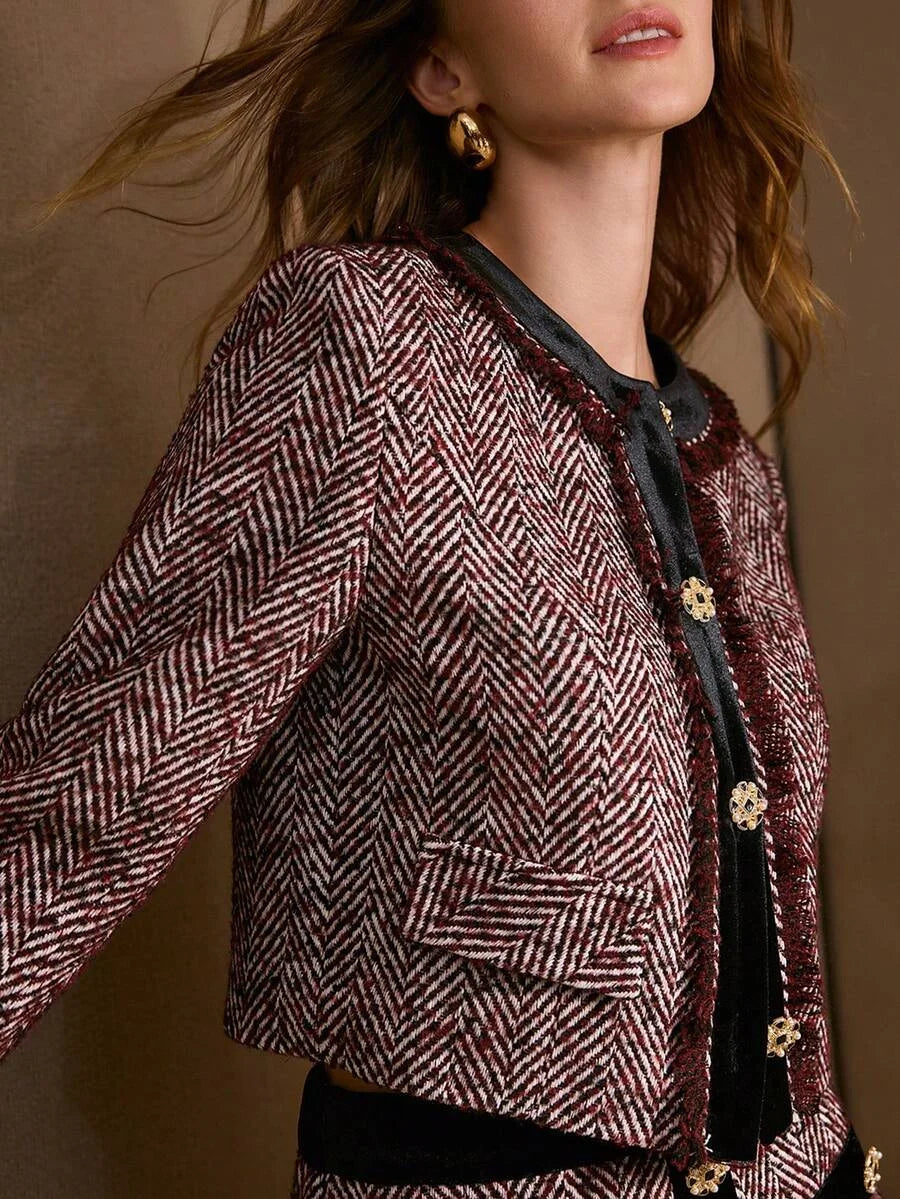 PREMIUM TWEED CONTRAST TRIM SHORT COAT AUTUMNWINTER