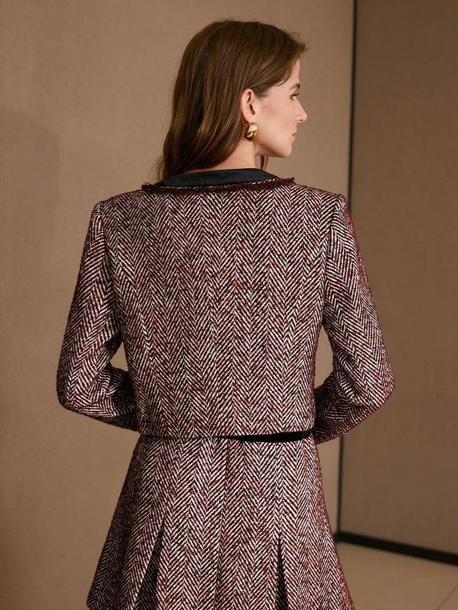 PREMIUM TWEED CONTRAST TRIM SHORT COAT AUTUMNWINTER