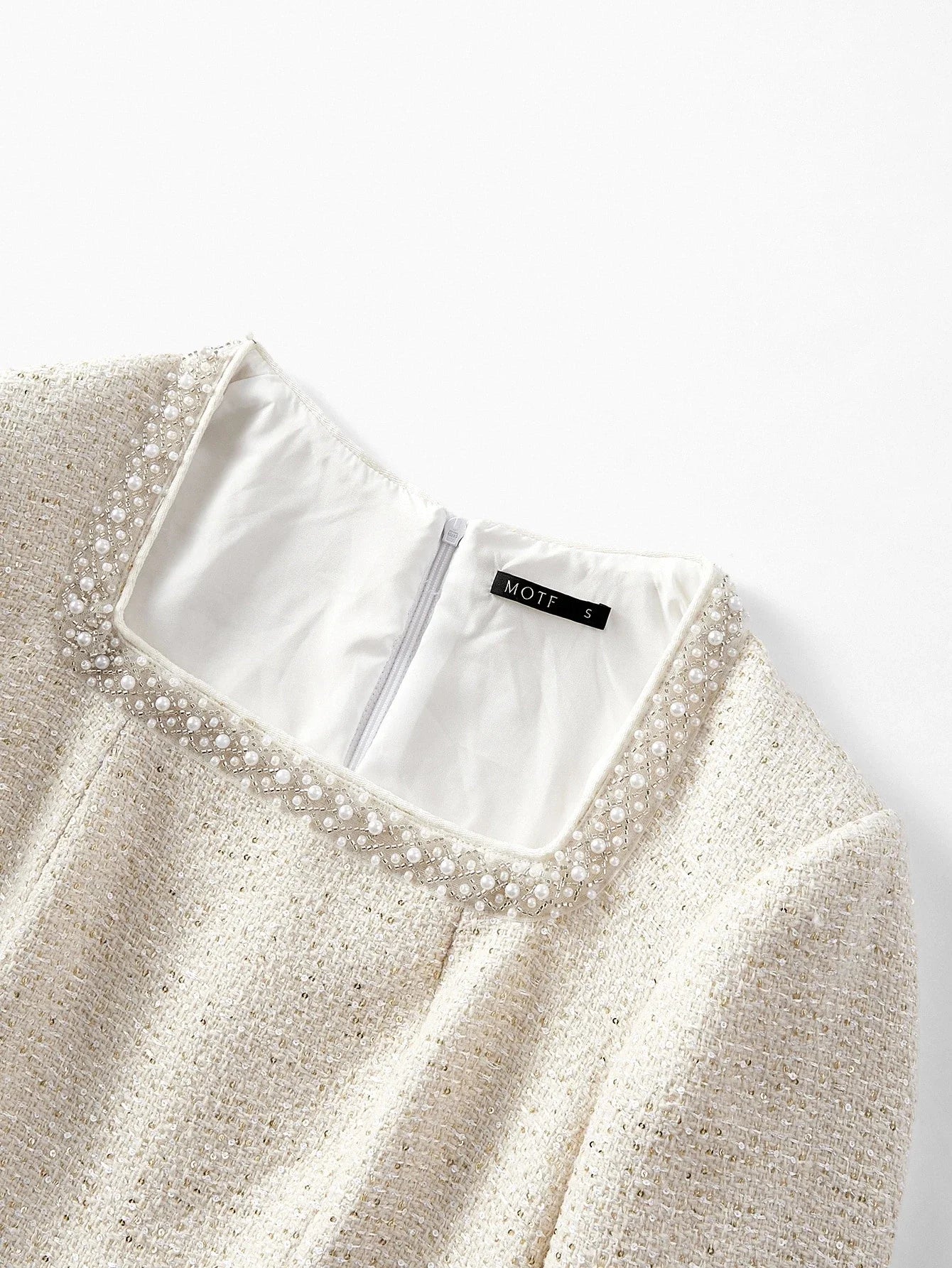 PREMIUM TWEED FAUX PEARL TRIM DRESS