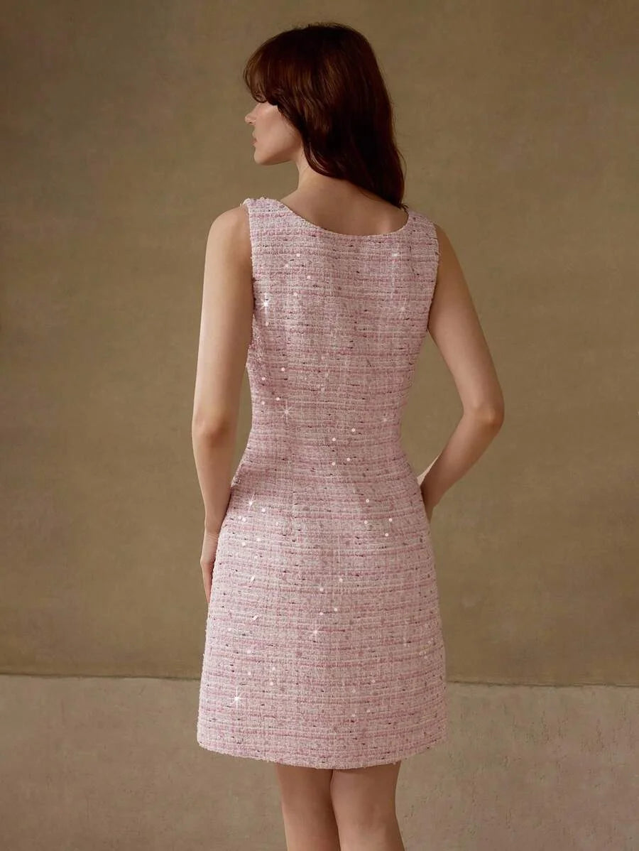 PREMIUM TWEED FAUX PEARL TRIM MINI DRESS