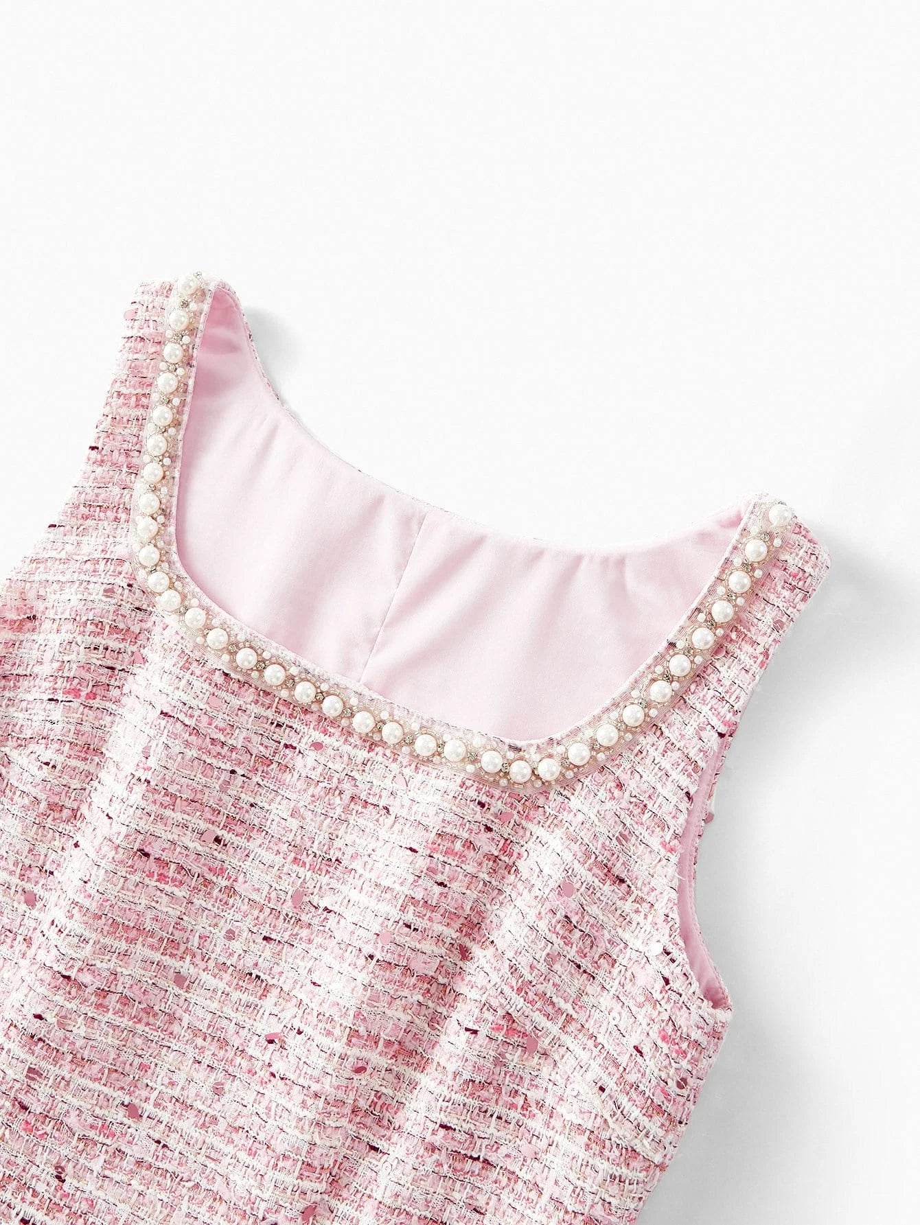 PREMIUM TWEED FAUX PEARL TRIM MINI DRESS